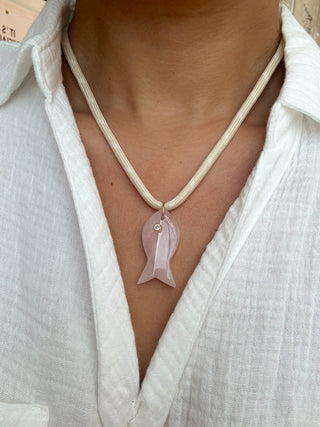 Pink Gemstone Fish Cord Necklace - It's Especially Lucky LLC