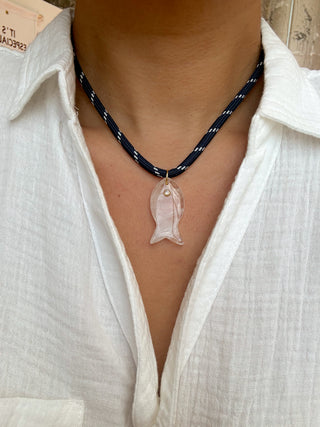 Clear Gemstone Fish Cord Necklace - It's Especially Lucky LLC