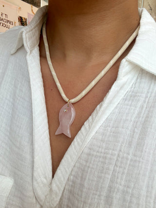 Pink Gemstone Fish Cord Necklace - It's Especially Lucky LLC