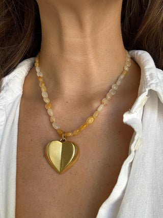 Brass Heart Gem Necklace - It's Especially Lucky LLC