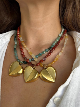 Brass Heart Gem Necklace - It's Especially Lucky LLC