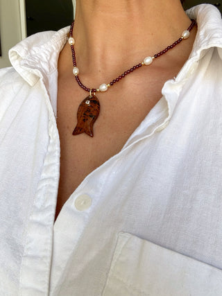 Carnelian Gem + Pearl Necklace - It's Especially Lucky LLC